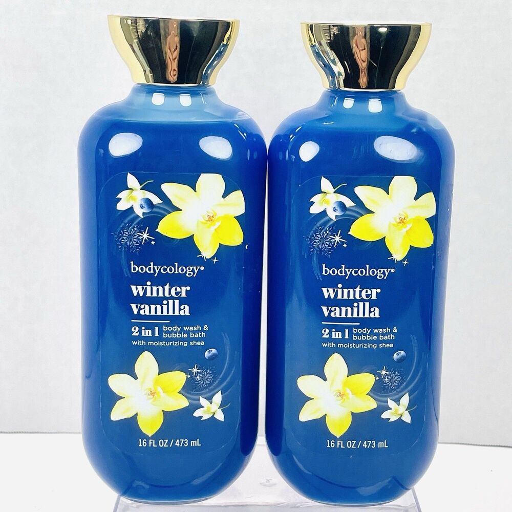 2 Pk Bodycology Winter Vanilla Jasmine Sandalwood Body Wash & Bubble Bath 16 oz